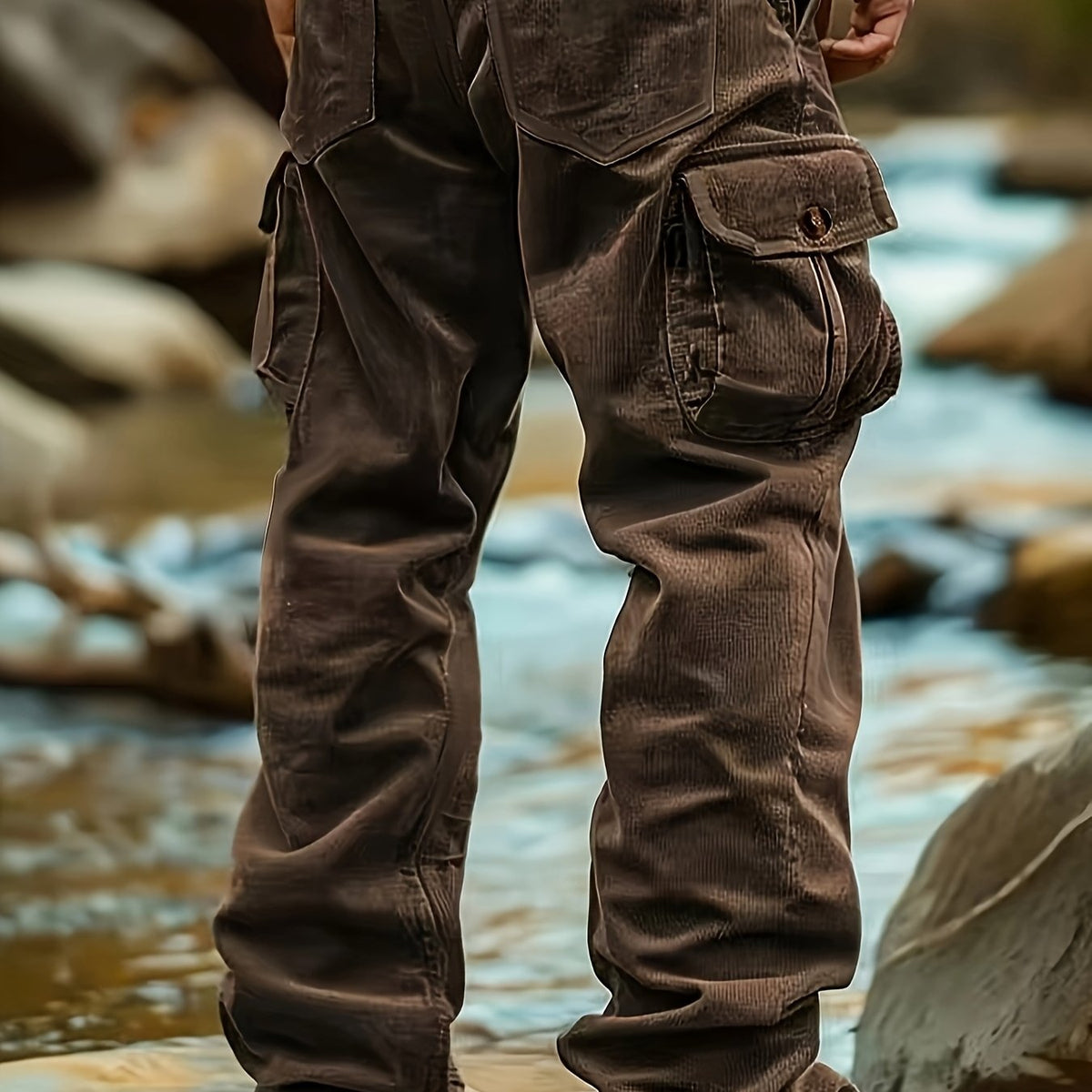 Relaxed Fit Cargo Pants with Deep Pockets and Button Elastic Waist