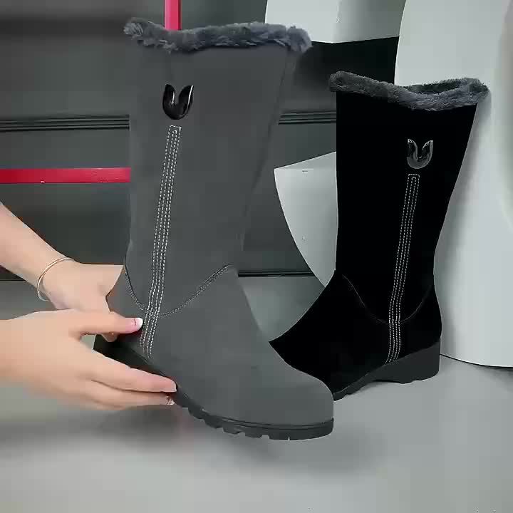 Slip-On Mid Calf Winter Boots with Textured Anti-Slip Sole and Plush Lining