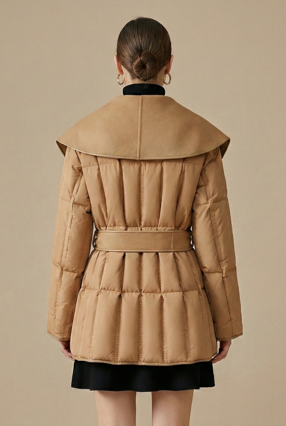 Women’s Belted Winter Down Jacket with Oversized Shawl Collar