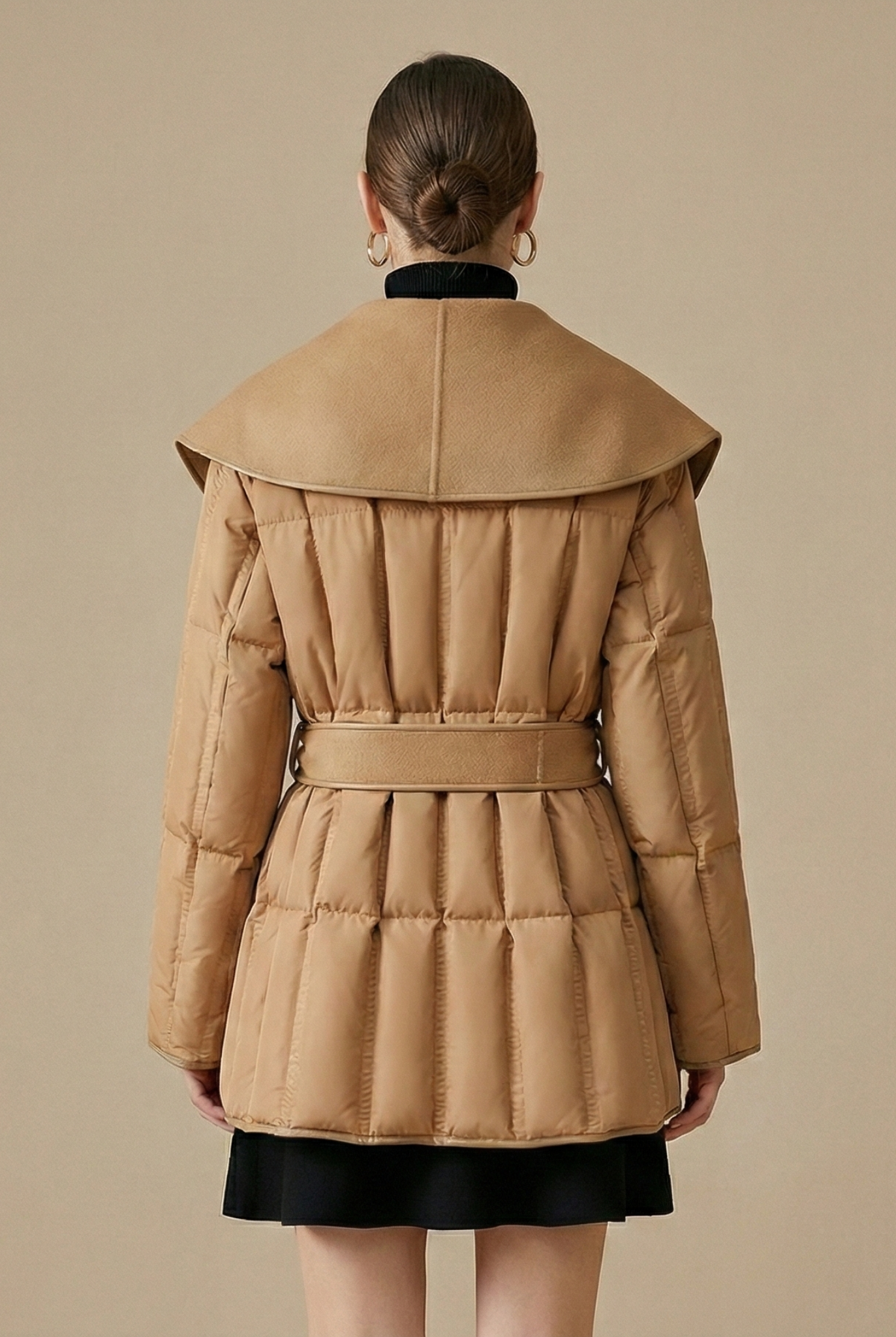 Women’s Belted Winter Down Jacket with Oversized Shawl Collar