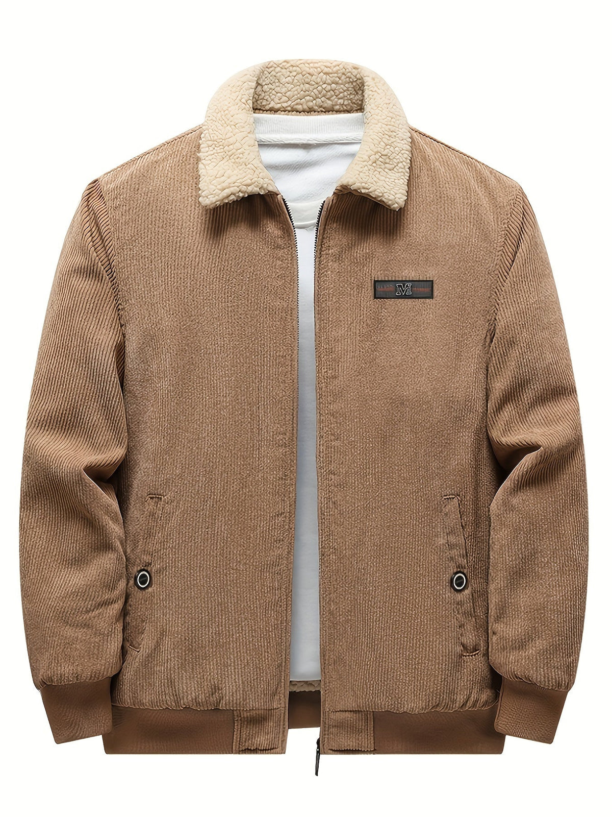 Insulated Winter Jacket with Stand Collar and Plush Lining, Relaxed Fit