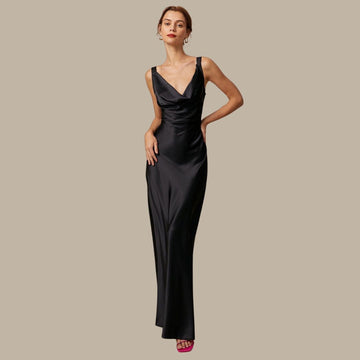 Women's Satin Sleeveless Cowl Neck Maxi Dress - Low Back