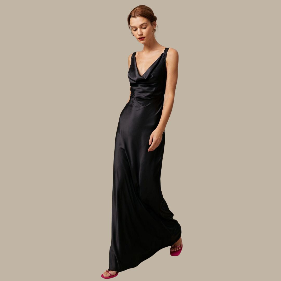 Women's Satin Sleeveless Cowl Neck Maxi Dress - Low Back