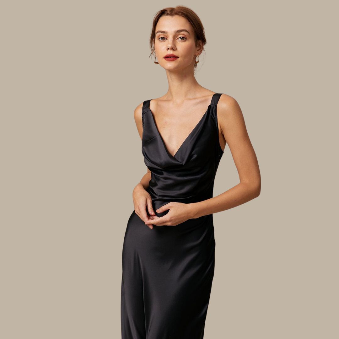 Women's Satin Sleeveless Cowl Neck Maxi Dress - Low Back