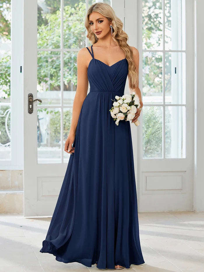 Women's V-Neck Ruched Bodice A-Line Floor Length Maxi Dress
