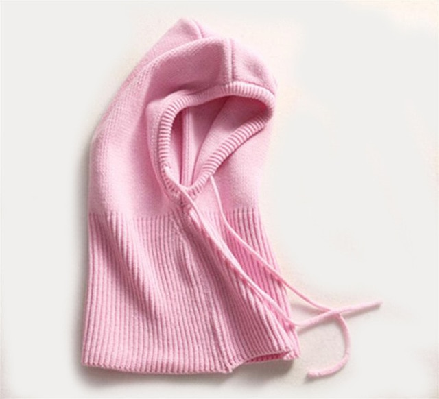 Knit Beanie with Attached Hood and Drawstring Adjustment for Wind Protection