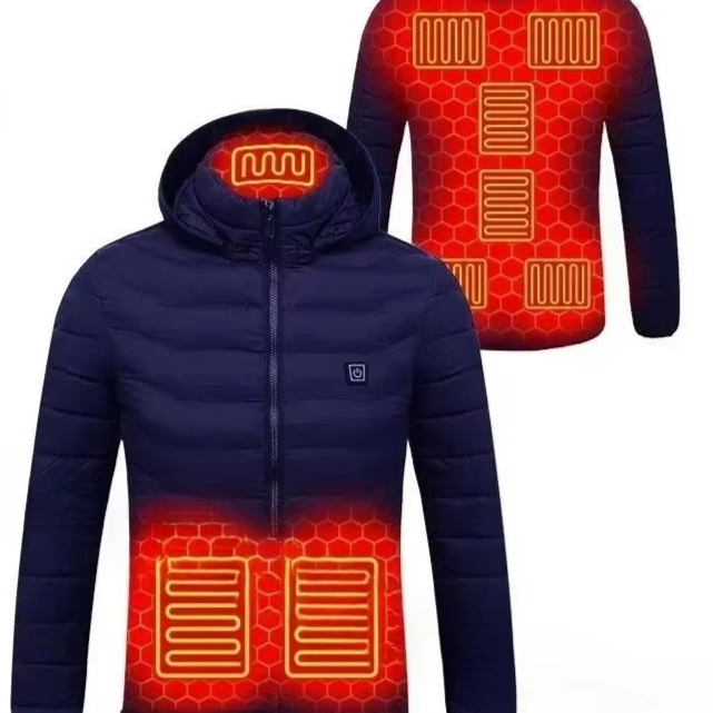 Men Heated Puffer Jacket with Power Bank Connection and Adjustable Heat Zones