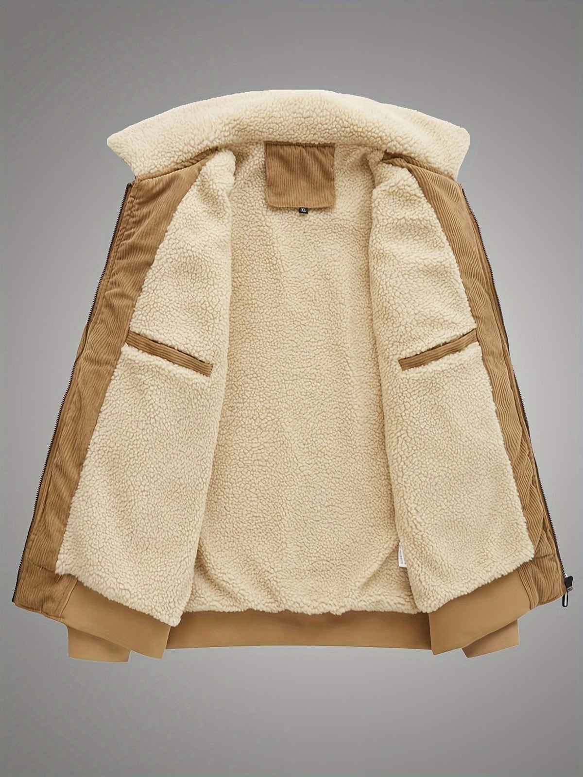 Insulated Winter Jacket with Stand Collar and Plush Lining, Relaxed Fit