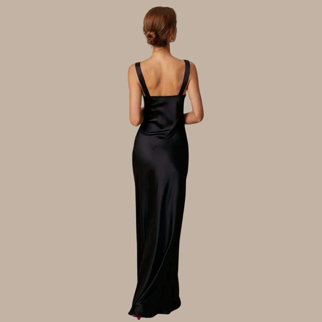 Women's Satin Sleeveless Cowl Neck Maxi Dress - Low Back