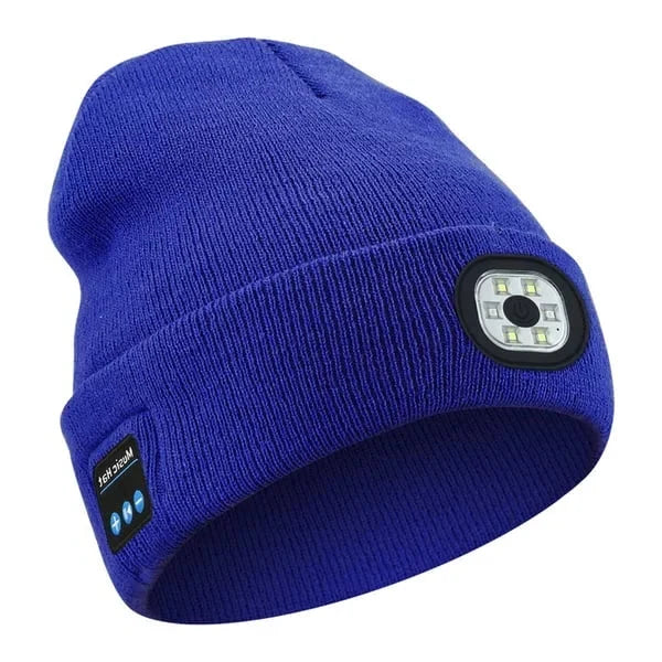 LED Beanie with Bluetooth Speakers and Detachable Light Module