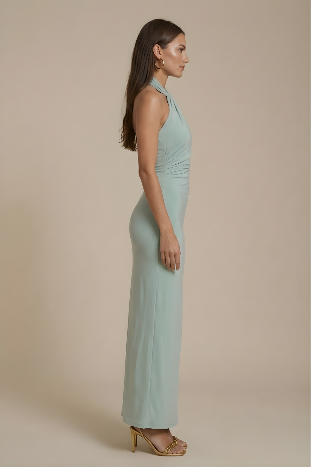 Women’s Elegant Halter Neck Maxi Dress with Sculpted Silhouette for Evening Wear