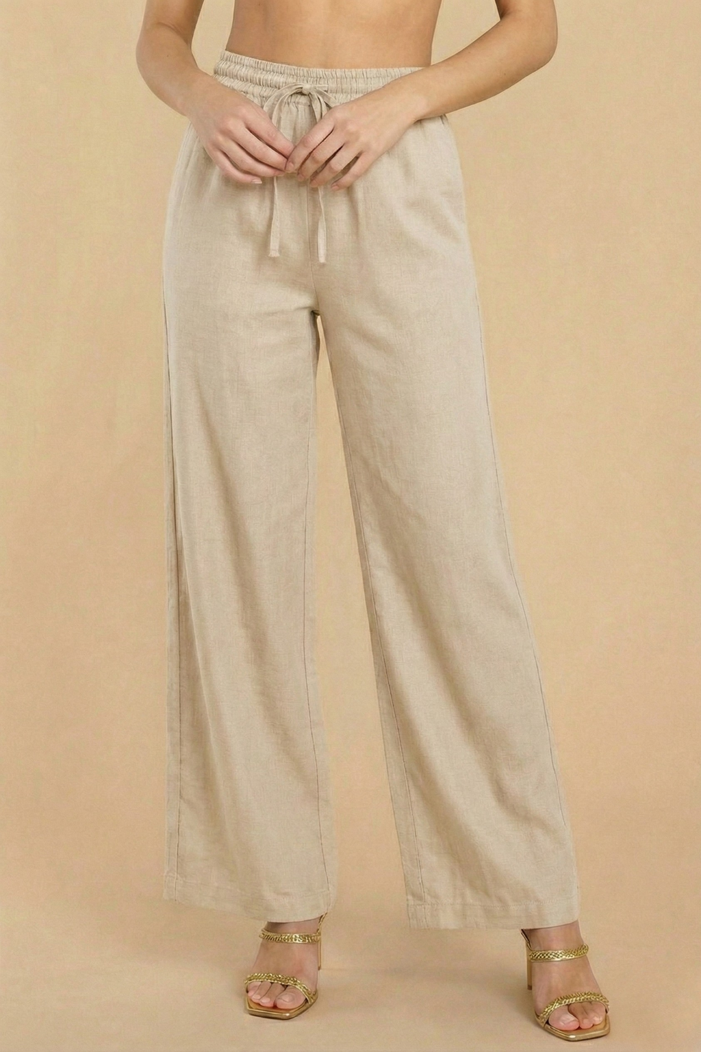 Women’s Casual Loose Fit Wide Leg Summer Trousers with Drawstring Waist