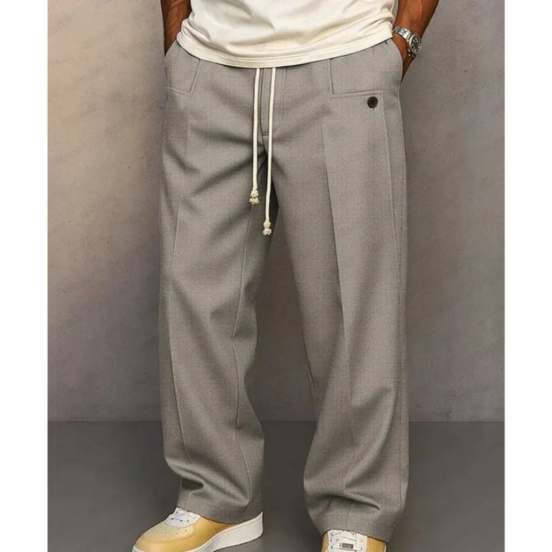 Cotton Blend Wide Leg Pants with Drawstring Waist and Deep Pockets