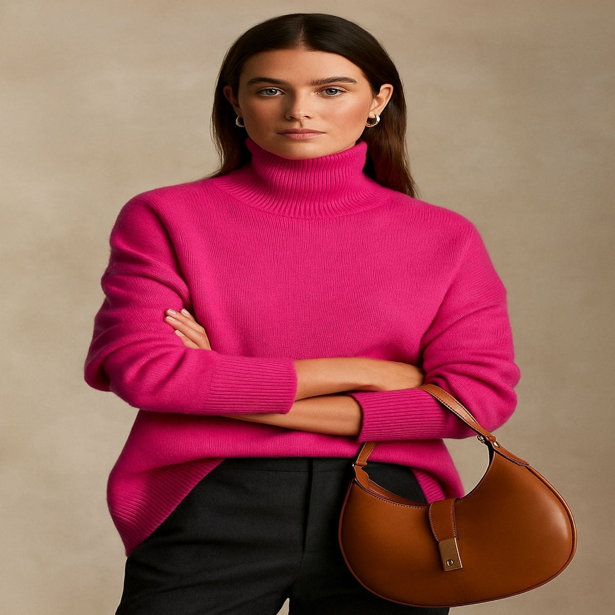 Women's Turtleneck Sweater with Relaxed Fit and Dropped Shoulders