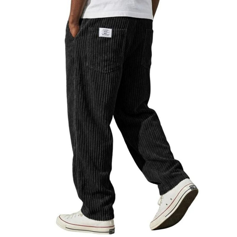 Corduroy Pants with Elastic Waistband and Four Pockets, Wide Leg Straight Fit