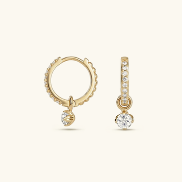 Women's Drop Hoops Diamond Pavé Huggie Hoop Earrings with Charm