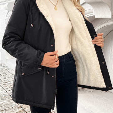 Men's Hooded Jacket with Zip and Snap Closure, Plush Interior Lining
