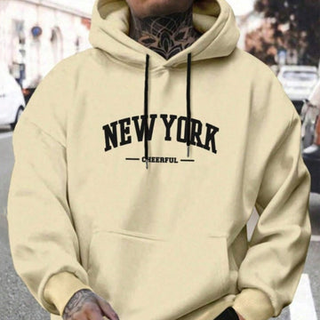 Mens Oversized Pullover Hoodie with Dropped Shoulders and Collegiate Chest Print