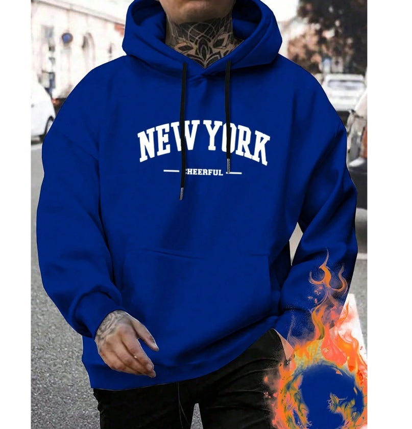 Mens Oversized Pullover Hoodie with Dropped Shoulders and Collegiate Chest Print