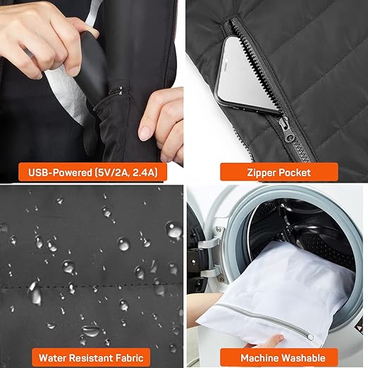 Heated Vest with Four Carbon Fiber Zones and Power Bank, 8-Hour Runtime
