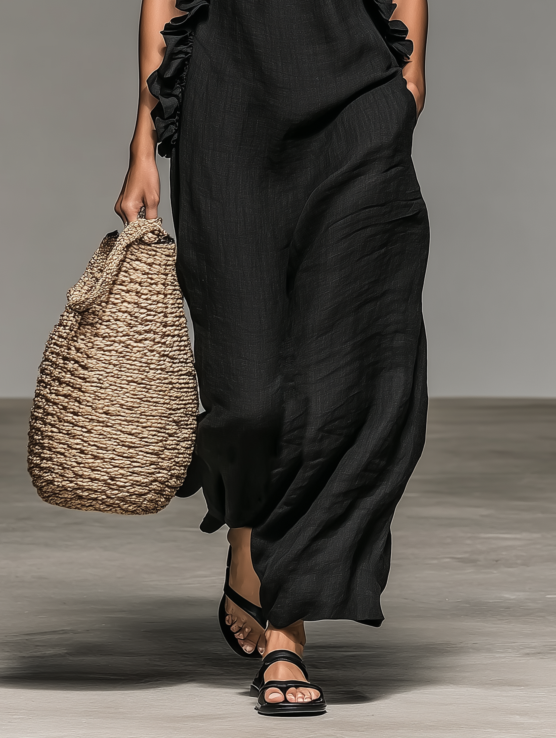 Women's Linen Blend Halter Neck Maxi Dress