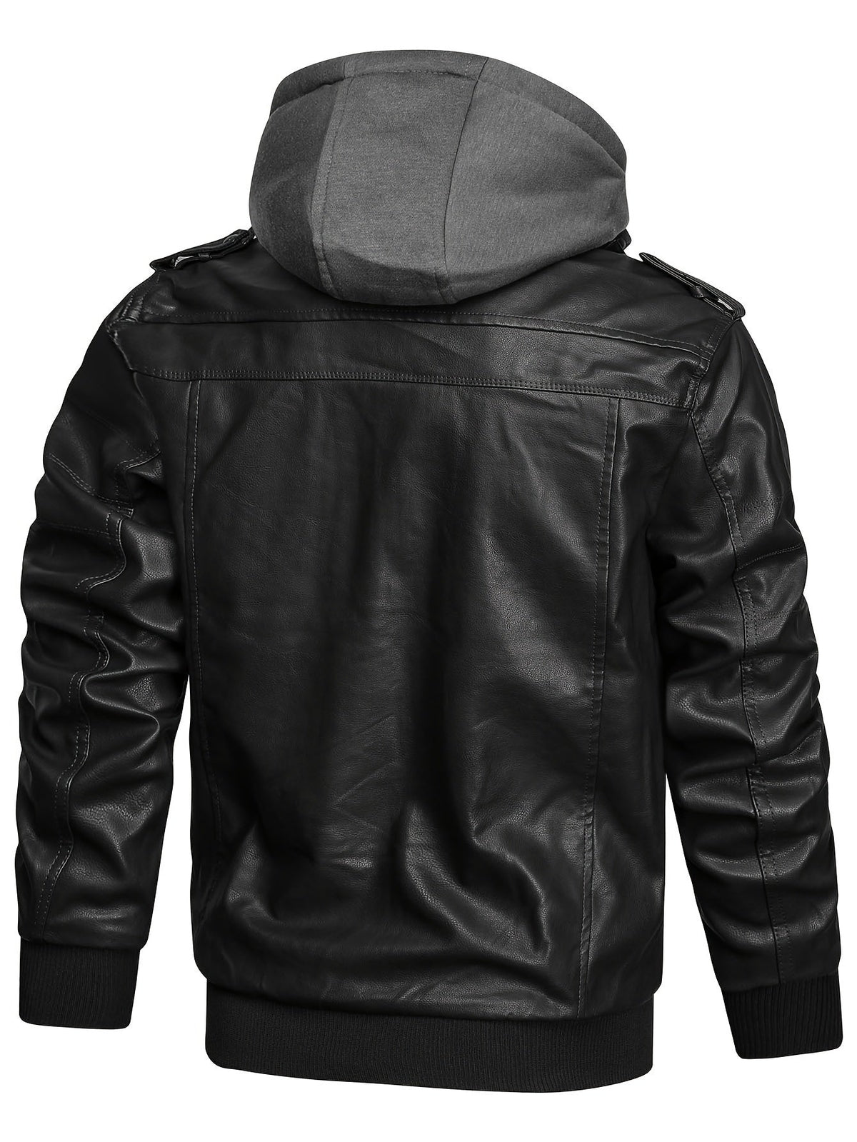 Biker Jacket with Snap-On Hood and Zippered Side Pockets