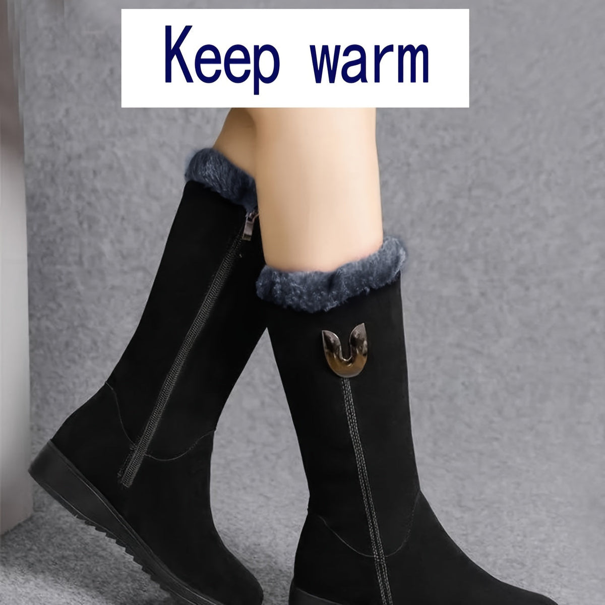 Slip-On Mid Calf Winter Boots with Textured Anti-Slip Sole and Plush Lining