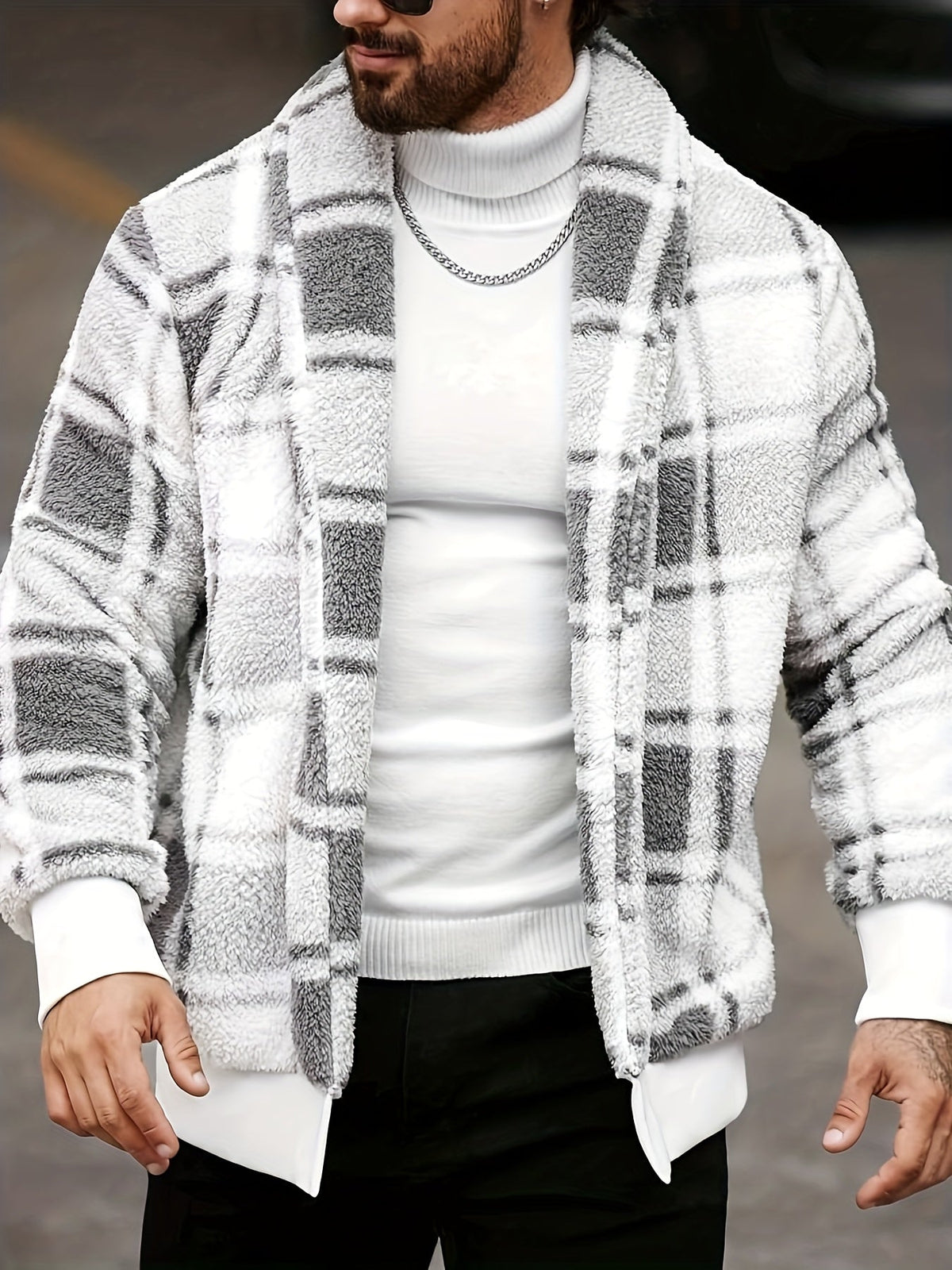 Checked Jacket with Button Front Closure and Relaxed Fit