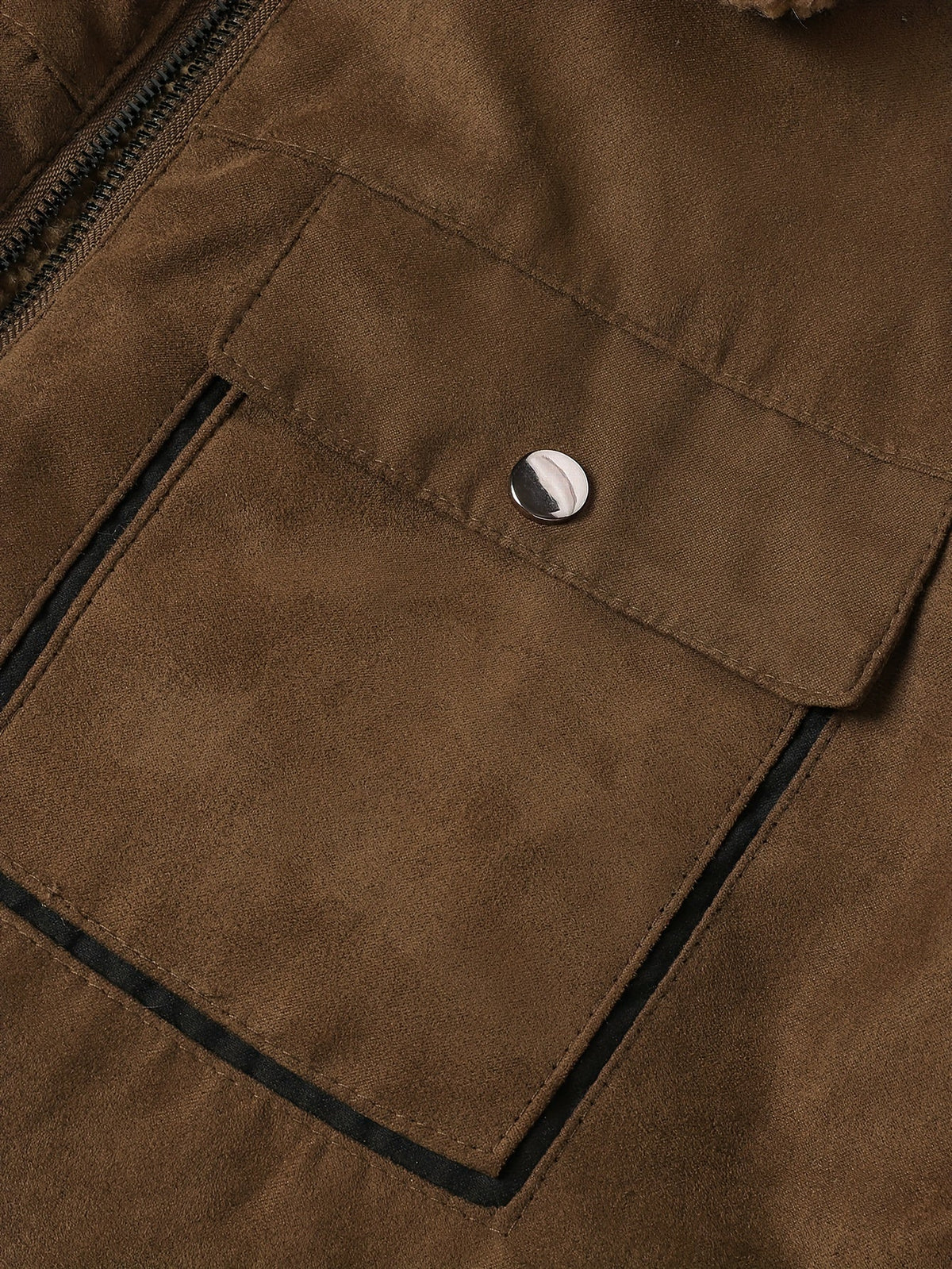 Structured Collar Lined Jacket with Full Length Zipper and Plush Fleece, Multiple Pockets