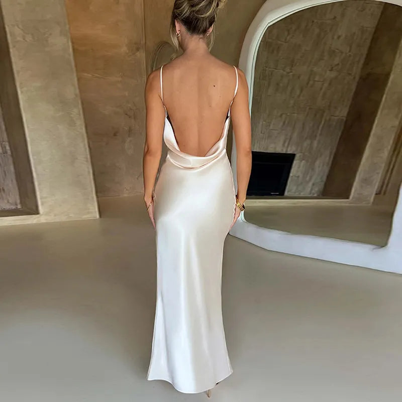 Women's Satin Cowl Neck Maxi Dress Bodycon