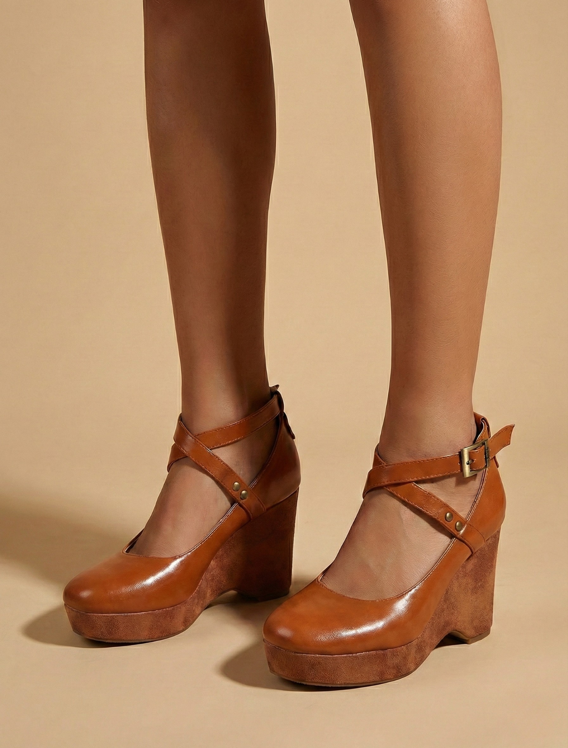 Women’s Chunky Platform Mary Jane Heels with Buckle Strap and Block Heel