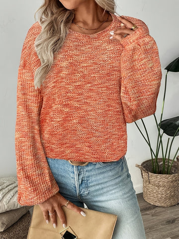 Waffle Knit Pullover with Round Neckline and Extended Hip Length