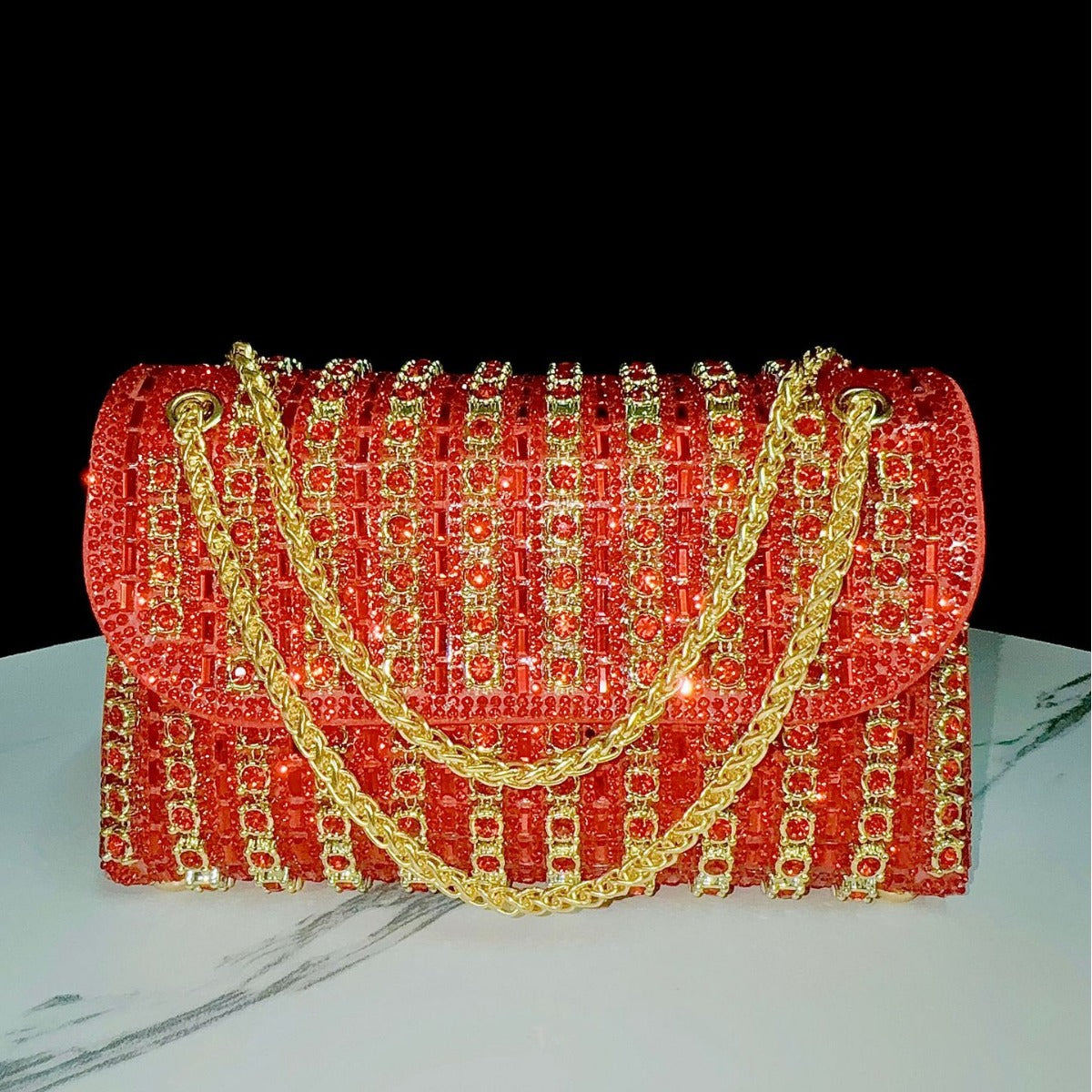 Women's Full-Coverage Rhinestone Clutch Bag with Chain Strap