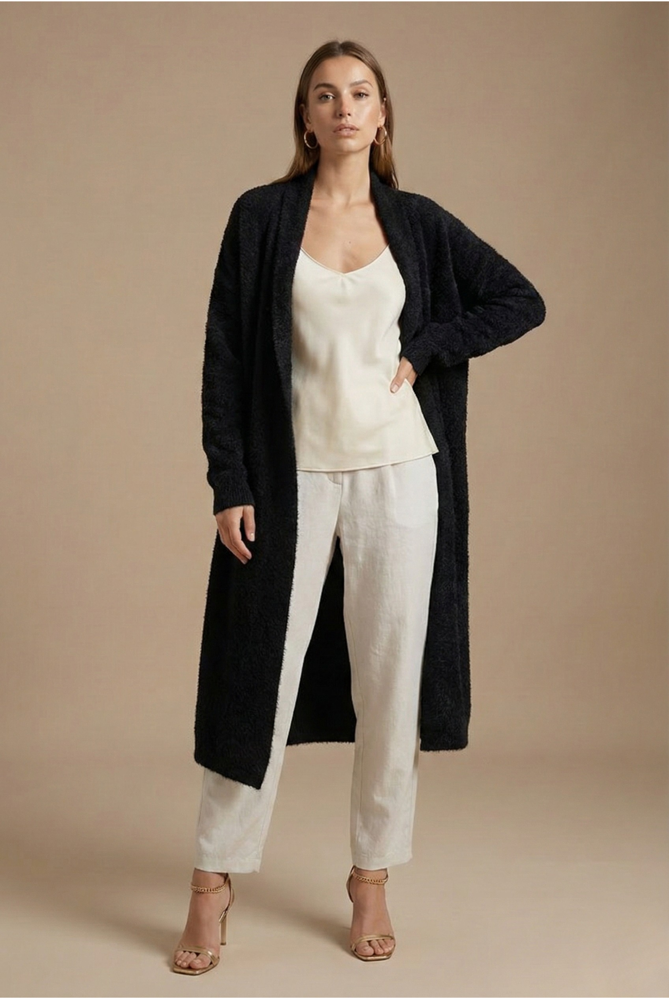 Women’s Longline Open Cardigan with Relaxed Silhouette