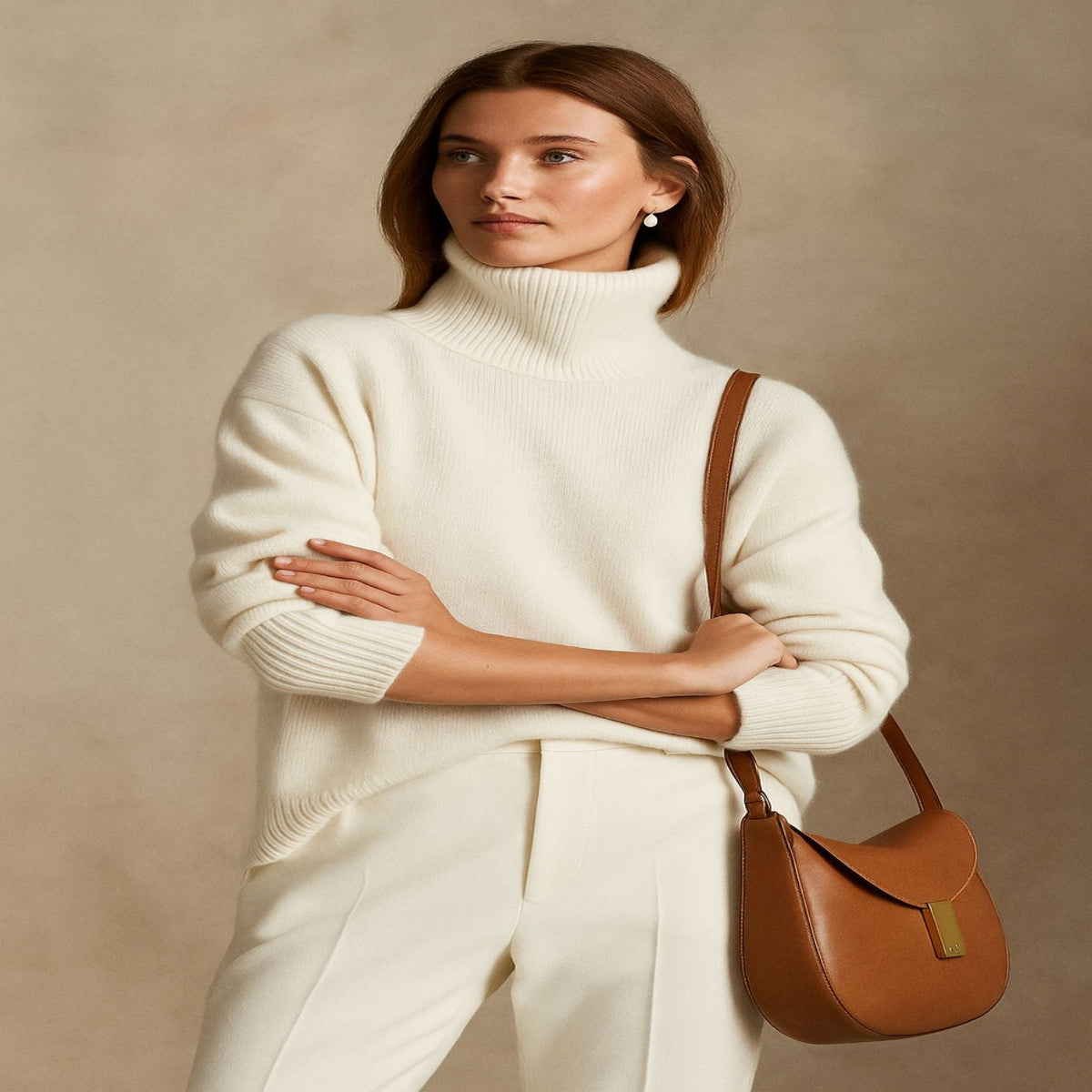 Women's Turtleneck Sweater with Relaxed Fit and Dropped Shoulders