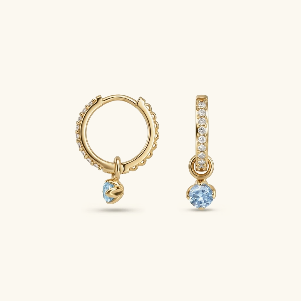Women's Drop Hoops Diamond Pavé Huggie Hoop Earrings with Charm