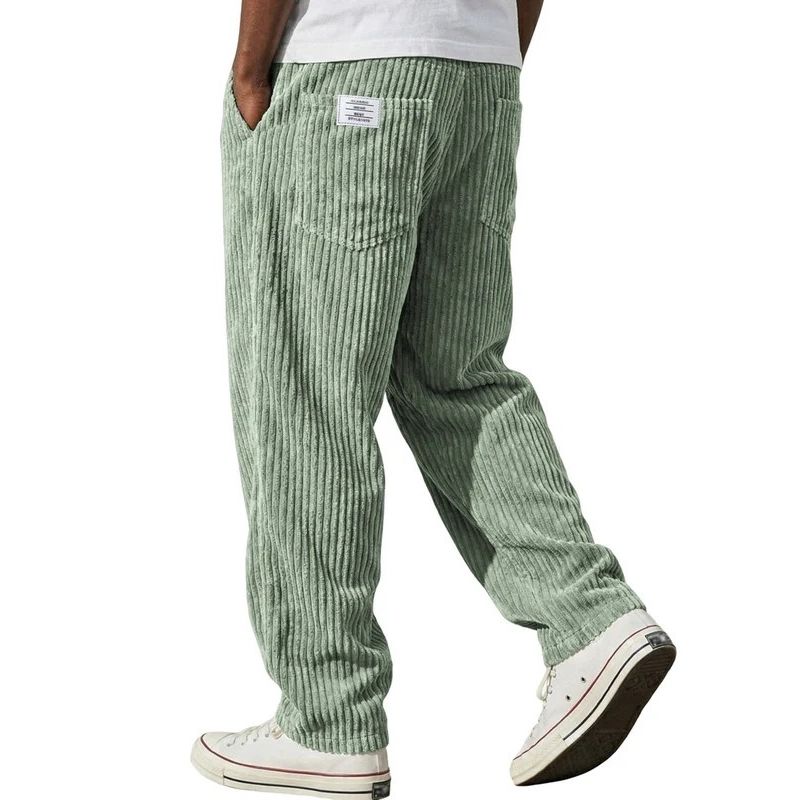 Corduroy Pants with Elastic Waistband and Four Pockets, Wide Leg Straight Fit