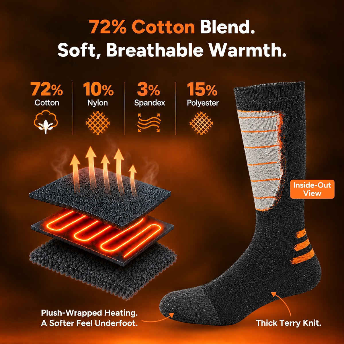 Rechargeable Heated Socks with Four Temperature Settings and 7-Hour Battery Life