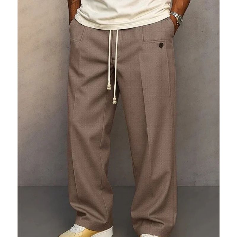 Cotton Blend Wide Leg Pants with Drawstring Waist and Deep Pockets