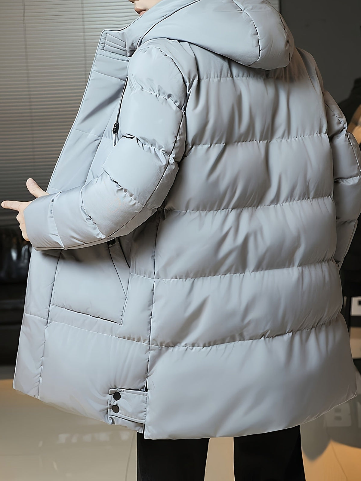 Padded Longline Coat with Adjustable Hood and Full Zipper