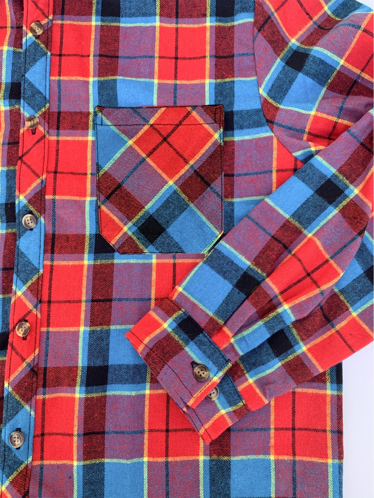 Button Up Buffalo Check Shirt with Chest Pockets and Relaxed Fit