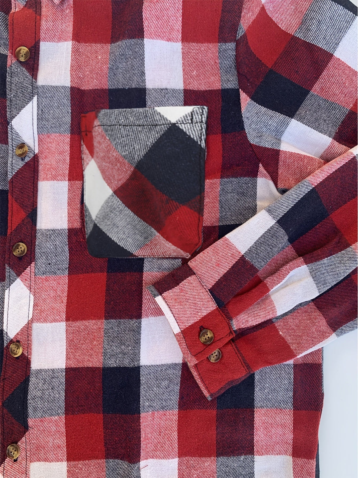 Button Up Buffalo Check Shirt with Chest Pockets and Relaxed Fit