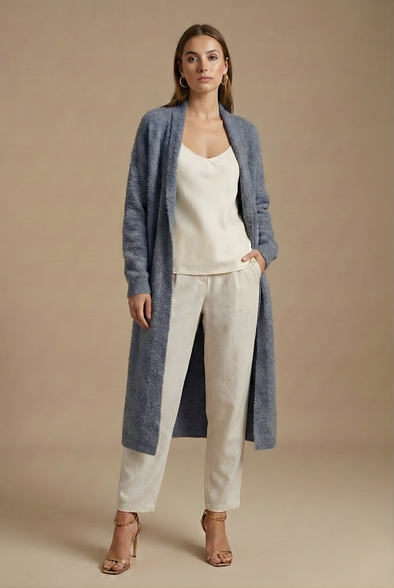 Women’s Longline Open Cardigan with Relaxed Silhouette