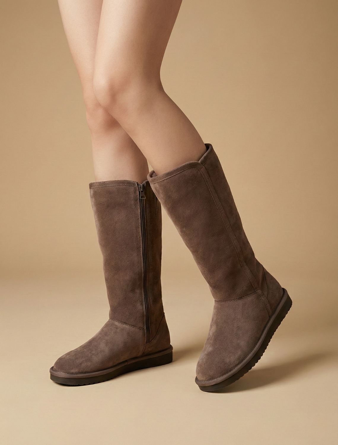 Damen Winterstiefel bis zur Mitte der Wade mit seitlichem Reißverschluss und Plüschfutter