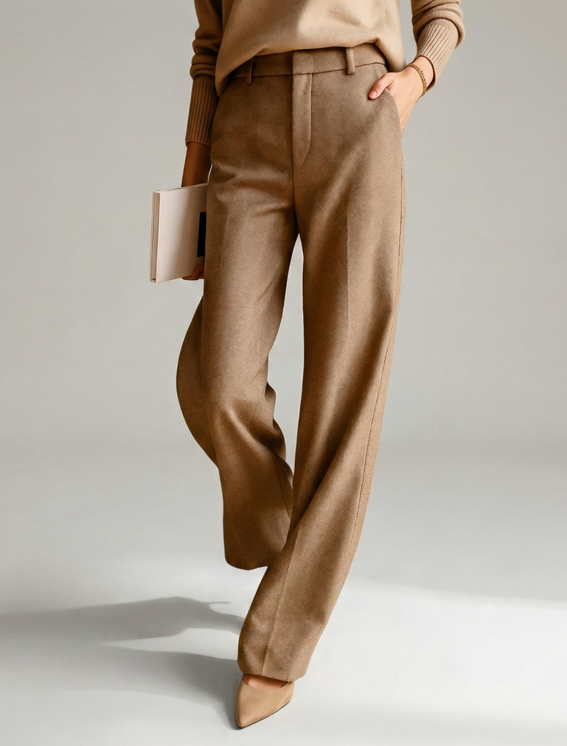 Women’s Slim Straight Pants - Mid Rise - Full Length - Tailored Waist - Clean Front