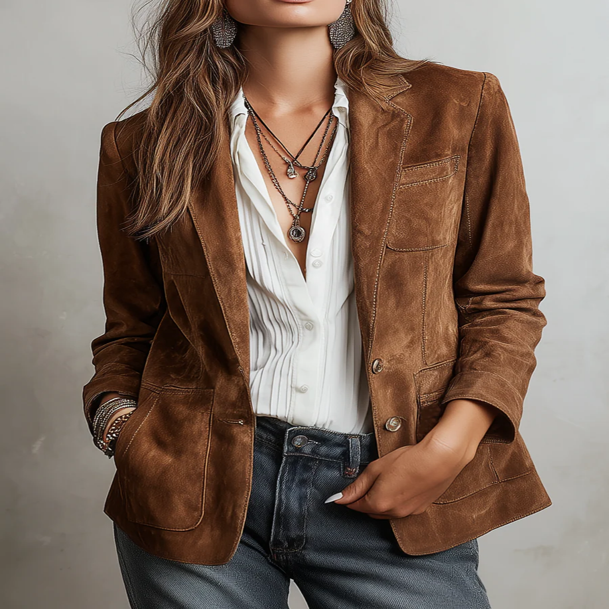 Rachel | Button-Down Suede Blazer for Women