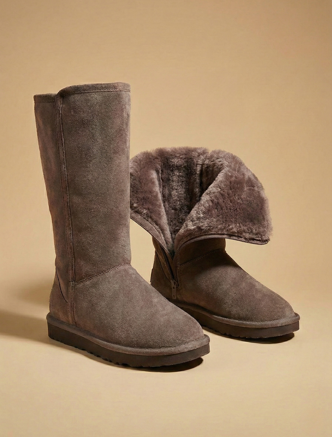 Damen Winterstiefel bis zur Mitte der Wade mit seitlichem Reißverschluss und Plüschfutter