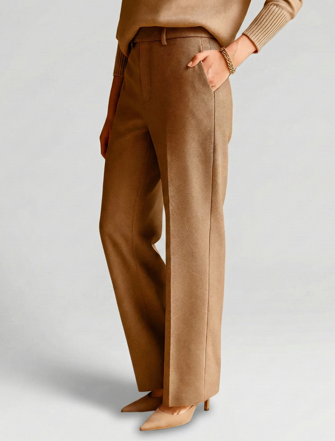 Women’s Slim Straight Pants - Mid Rise - Full Length - Tailored Waist - Clean Front