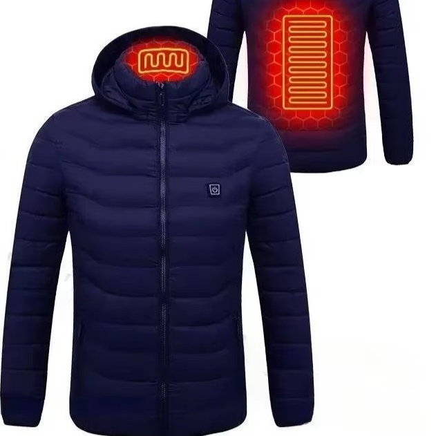 Men Heated Puffer Jacket with Power Bank Connection and Adjustable Heat Zones