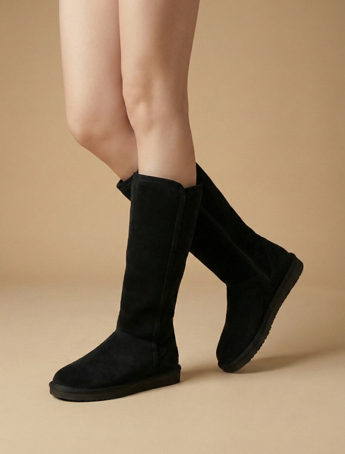 Damen Winterstiefel bis zur Mitte der Wade mit seitlichem Reißverschluss und Plüschfutter